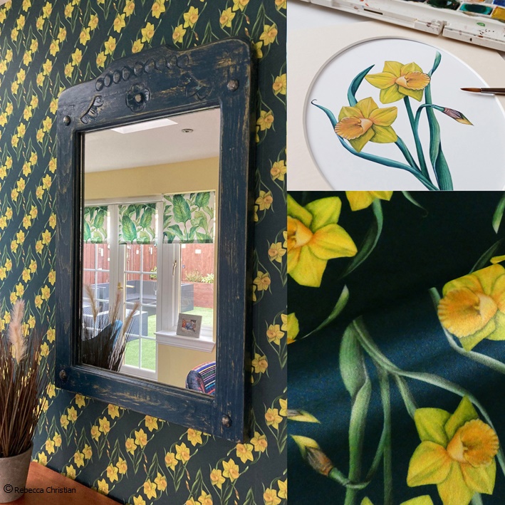 Spring Vibes - Welsh Daffodil part of the Heritage Collection created from watercolour art - scarves, wallpaper and fabrics